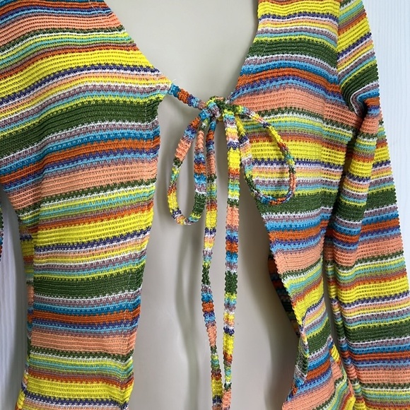 Earthbound - Rainbow Stripes Tie Open Front Long Sleeve Cardigan Size Small - Picture 4 of 9